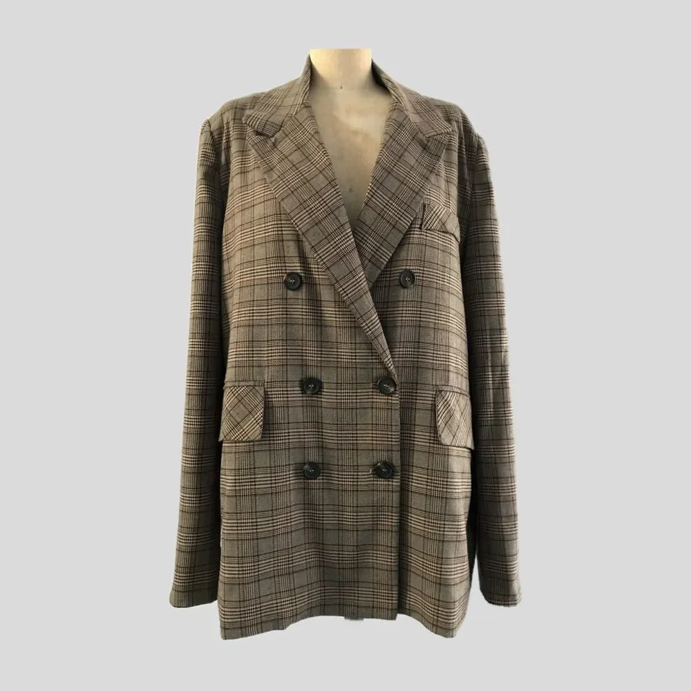 The Vintage Shop Brown Plaid Double Breasted Blazer Jacket Academia Womens L